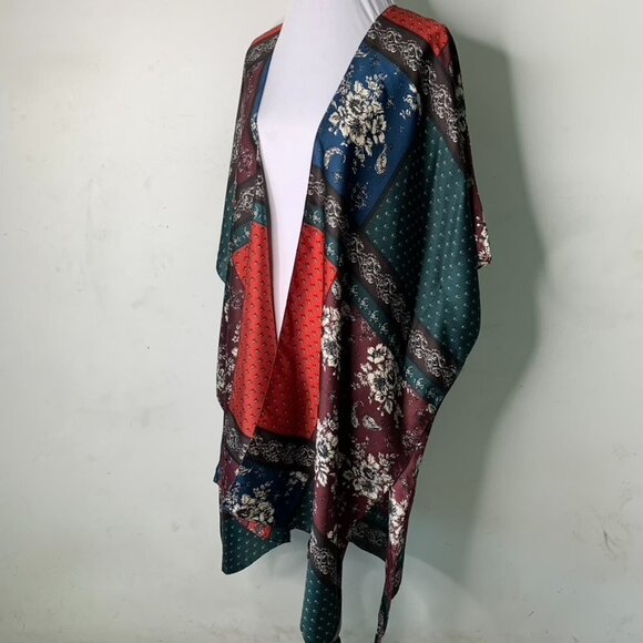 Free People Boho Mon Cheri Silky Patchwork Kimono One Size - Picture 4 of 14